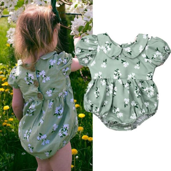 

к 2020 году новые милые зеленые младенец девочка цветочный комбинезон боди комбинезон в загородном стиле одежды наряд, Blue