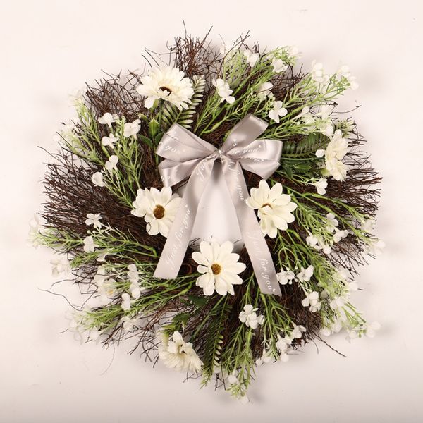 

handmade vintage front door wreath rattan artificial flower garland with ribbon bow for home wedding party holiday decoration