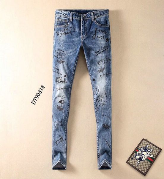 

высокое качество мужские джинсы дизайнерские джинсы удобные и дышащие джинсовые изделия тонкой тонкой карандаш мужские брюки, Blue
