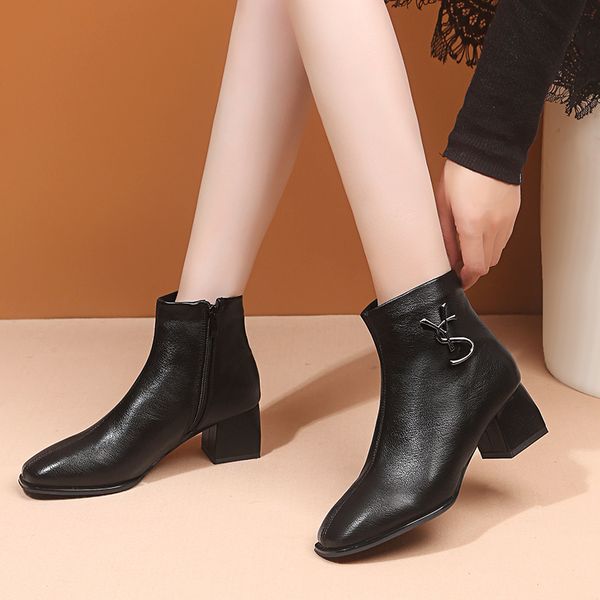

women boots ladies ankle pointed toe casual single shoes short boots high heel side zipper rhinestone casual british style, Black