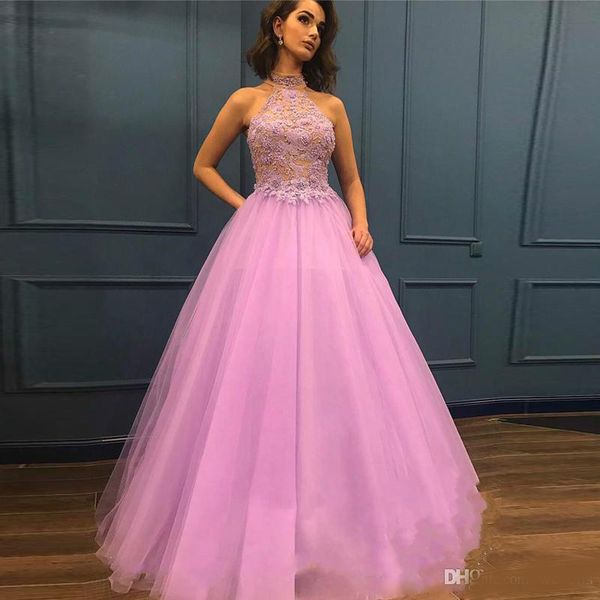 

прекрасные платья с высокой горловиной a-line аппликации с бисером спинки длинное платье для выпускного вечера тюль многоуровневые драпирова, Blue;pink