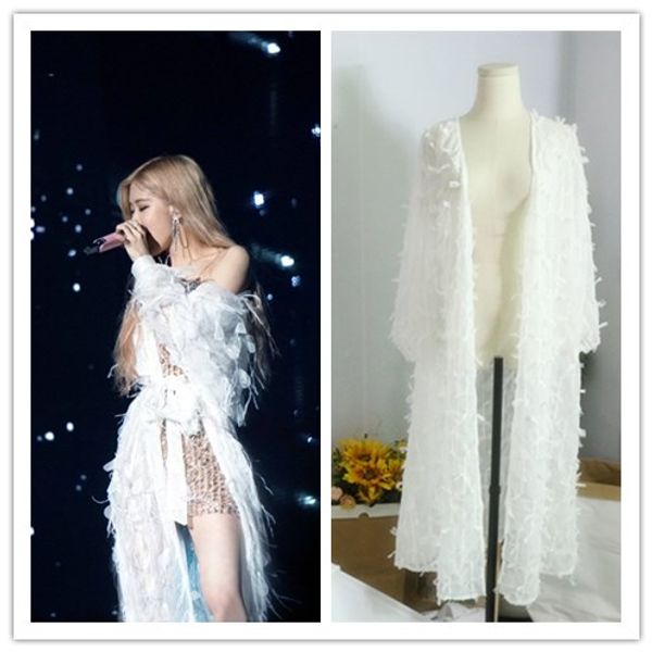 

kpop blackpink rose fairy style white feather tassel long cardigan sweater women korean elegant sweet long sleeved thin sweaters