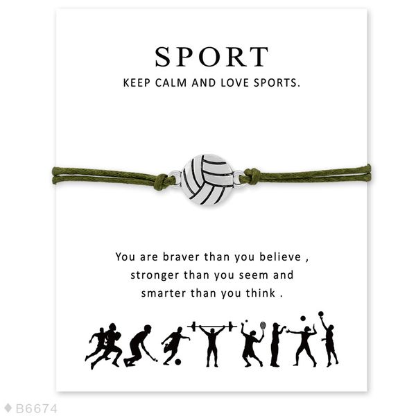 

new handmade rope sport lob ball charm bracelets for women men friendship statement wish jewelry gift with cards, Golden;silver