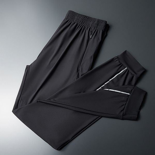 

summer ice mesh men's casual pants breathable loose quick dry fit capris running fitness pants, Black