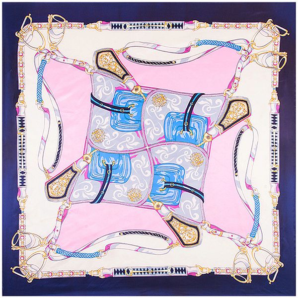 

2019 silk scarf 90cm*90cm new saddle chain stitching silk scarf fashion woman scarves fast ship em88, Blue;gray
