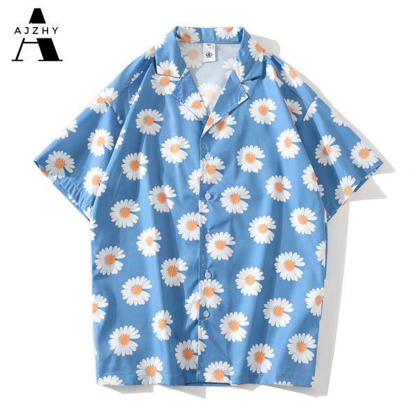 

дейзи полный принт хип-хоп рубашки лето пляж с коротким рукавом гавайские рубашки мужчины повседневная harajuku aloha рубашка ретро мужчины, White;black