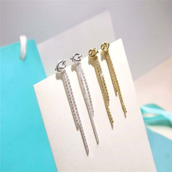 

s925 sterling silver earring 2020 fashion charm kink tassel zircon ear line women brands jewelry valentine's day gift, Golden;silver