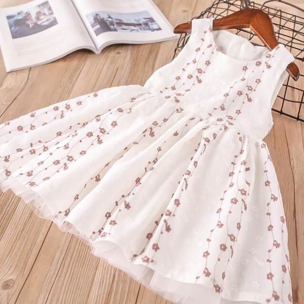 

embroidery princess mesh tutu dresses new baby girl clothes children o-neck sleeveless dress print kids clothes, Red;yellow