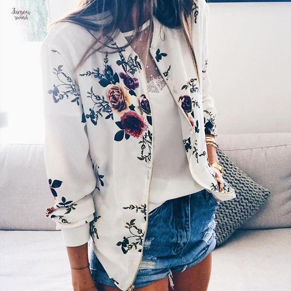 

casual printed short jacket woman zipper bomber female spring outwear long sleeve womens clothes plus size 5xl, Black;brown