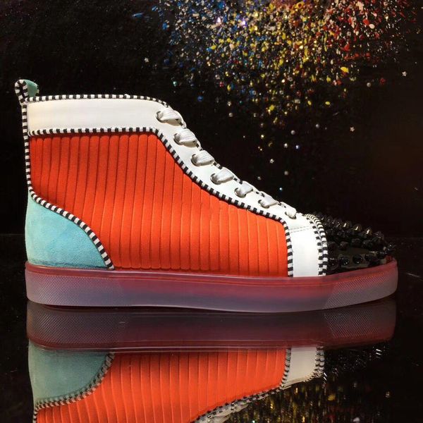 

с originals box, мужская мода женщины мужчины шипы кроссовки rantus orlato туфли с красной подошвой high top boots марка из натуральной кожи, Black