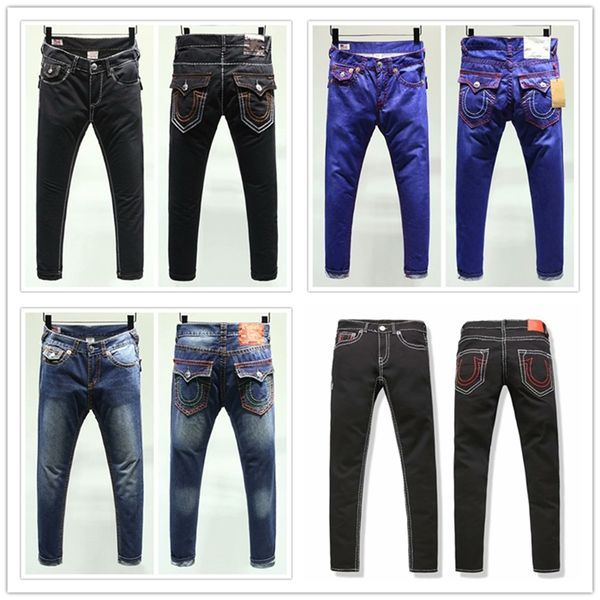 

mens straight true jeans long trousers pants mens true coarse line religion jeans clothes man casual pencil pants blue black denim pants