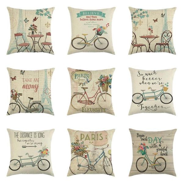 

imixlot flower and bicycle printed linen pillowcase 45*45cm square throw pillow case country style sofa cushion cover