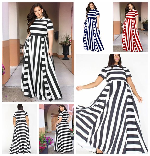 

spot 2019 european spring and summer explosion models loose round neck horizontal and vertical striped dress, support mixed batch, Black;gray