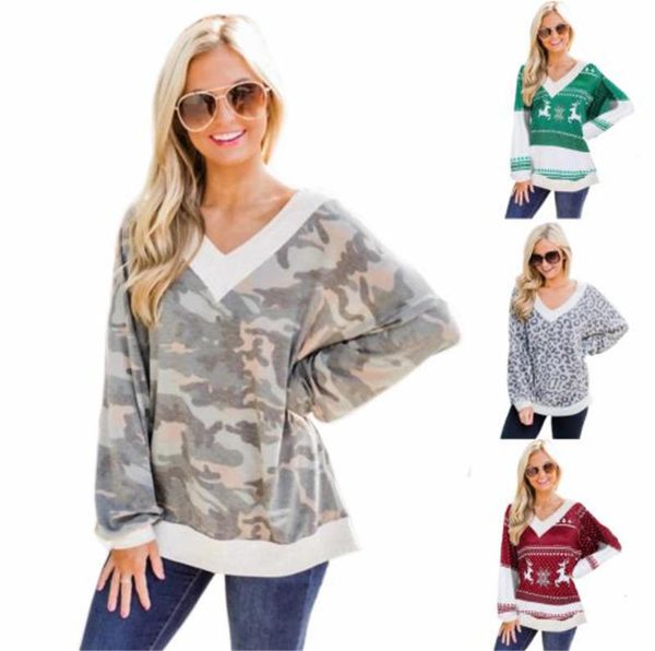 

женские рождественские дизайнерские футболки v шеи свободные печати женские топы мода стиль повседневная одежда, White