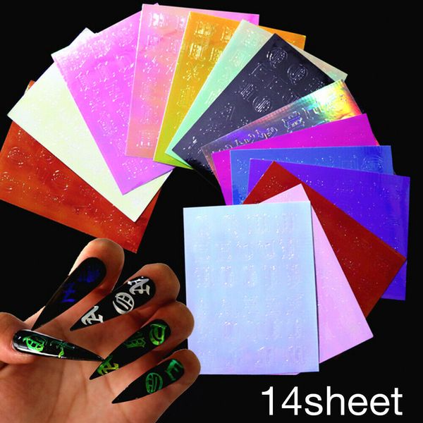 14 Cartas 3D adesivo de unhas Decalque Manicure Decoration Habilidades A987