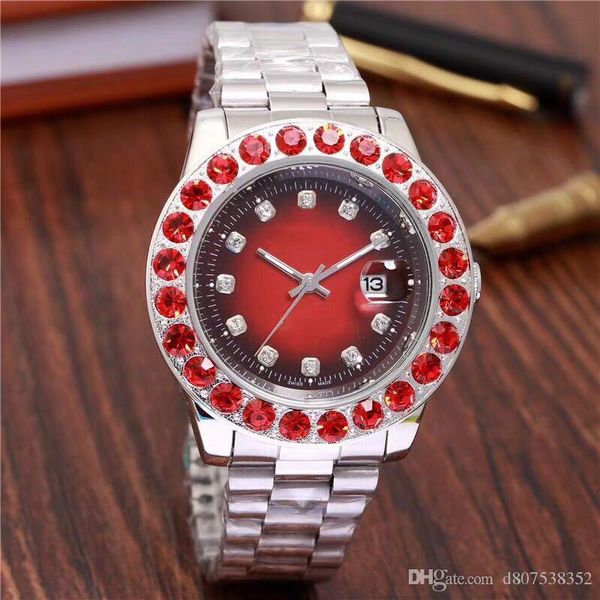 

44mm luxury mens brand men watch big diamonds day-date brand stainless steel perpetual president automatic diamond wristwatch watches, Slivery;brown