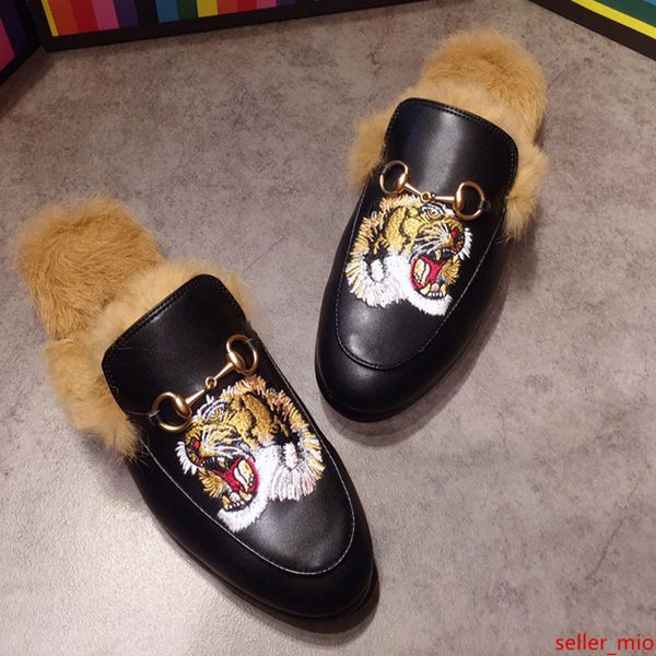 

princetown moccasins fur slippers mules flats luxury designer fashion loafers horsebit flat casual shoes 40-47 w01