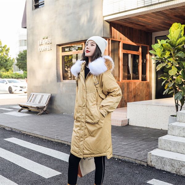 

women's down & parkas thickening mid-long garment straps decoration women casual dress pure color deep pocket tight fitting coat, Black