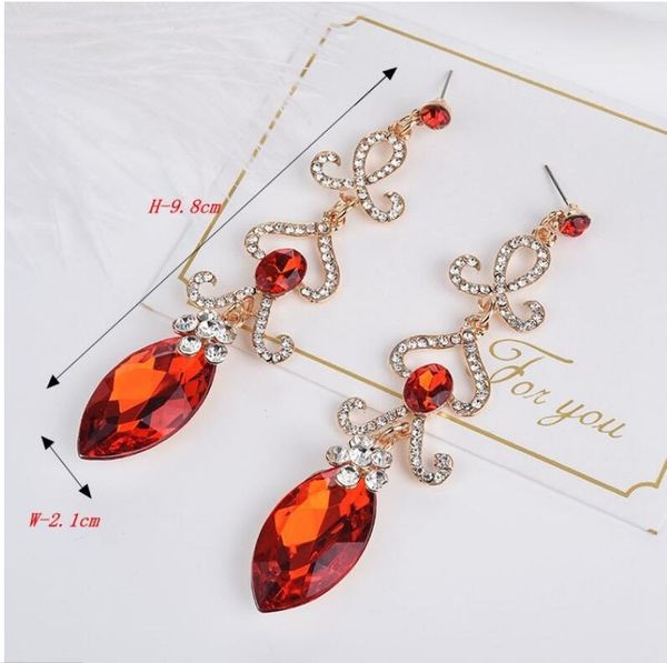 

new european and american designer luxurious exaggeration banquet jewelry long-style water droplet geometry baitie wedding colorful earrings, Golden;silver