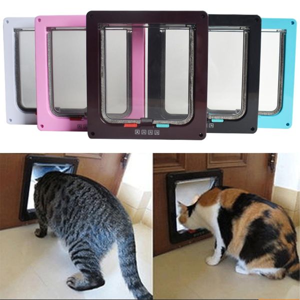 

4 way lockable dog cat kitten door security flap door abs plastic animal small pet cat dog gate pet supplies