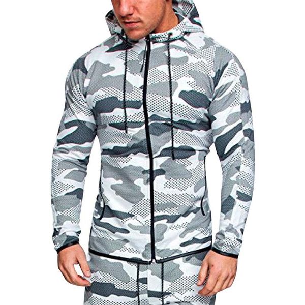 

2018 new fashion men camouflage sets men long-sleeved hoodies+pants two-piece male tracksuit men's casual sportswear suits, Gray