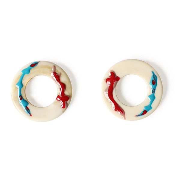 

painted design graffiti resin acrylic contrast color national wind asymmetric circle earrings, Golden;silver
