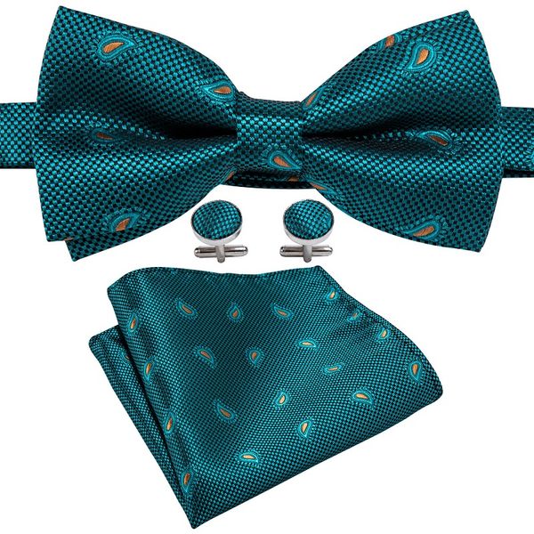 

привет-tie bow tie set высокое качество шелковый paisley оранжевый темно teal bow tie набор для мужчин свадебные падения бесплатная доставка, Black;gray