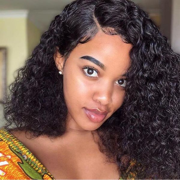 Brazilian Curly Short Bob Wig 150 Density Side Part Remy Kinky
