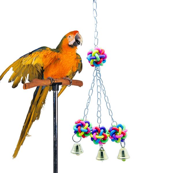 

parrot toys - bell ball chain bird toy parrot biting ring metal pet playing wall hanging cage multicolor