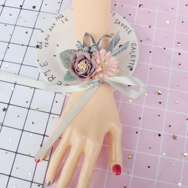 

bridesmaid sisters wrist hand flowers artificial bride flowers for wedding party decoration dance bridal prom