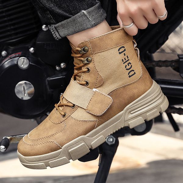 

agutzm fashion winter men's boots warm locomotive boots lace up men's desert round toe high shoes a384, Black