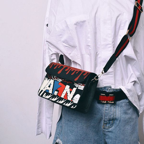 

2019 fashion graffiti letter printing crossbody bags women colorful unique shoulder bag for girls small square messenger bag #yj