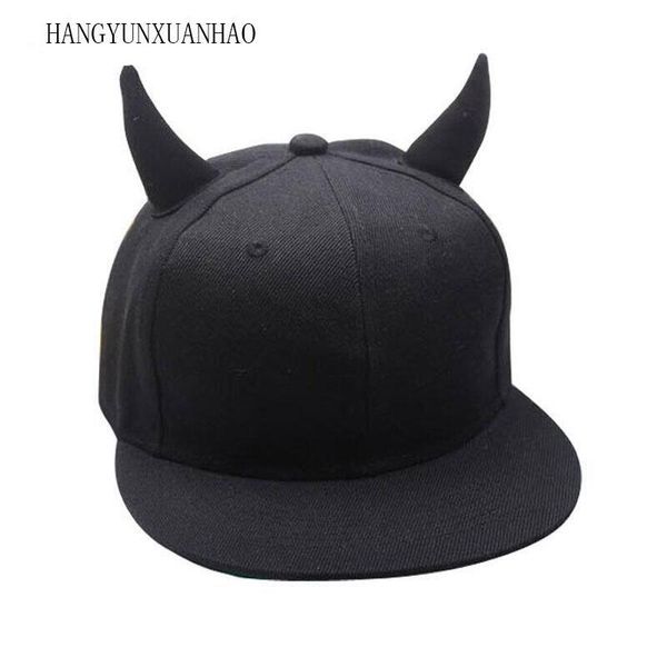 

hangyunxuanhao parent-child black men women punk horn baseball cap hip-hop hat adjustable snapback cap with horns, Blue;gray