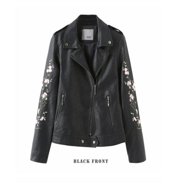 

autumn new women's jacket embroidery short women's jacket pu motorcycle female, Black