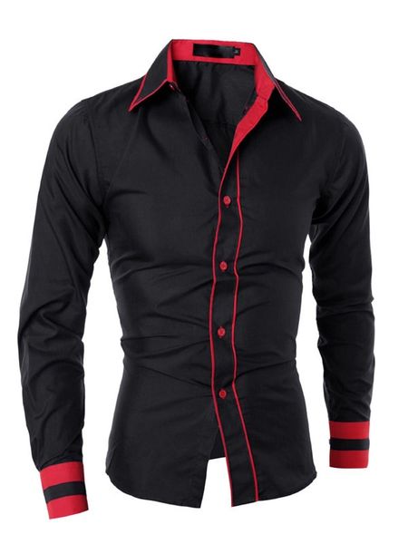 

men's casual shirts color block lapel long sleeve slim men shirt fashion turn down collar embroidery winter spring autumn, White;black