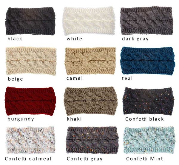 

21colors knitted crochet headband women winter fashion warm headwrap hairband turban ear warmer beanie cap headbands 50pcs, Black;brown