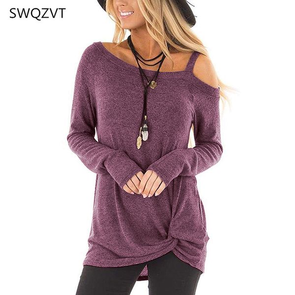 

2019 new casual women autumn winter t shirt skew collar slim women clothing fashion solid color t-shirt streetwear, White