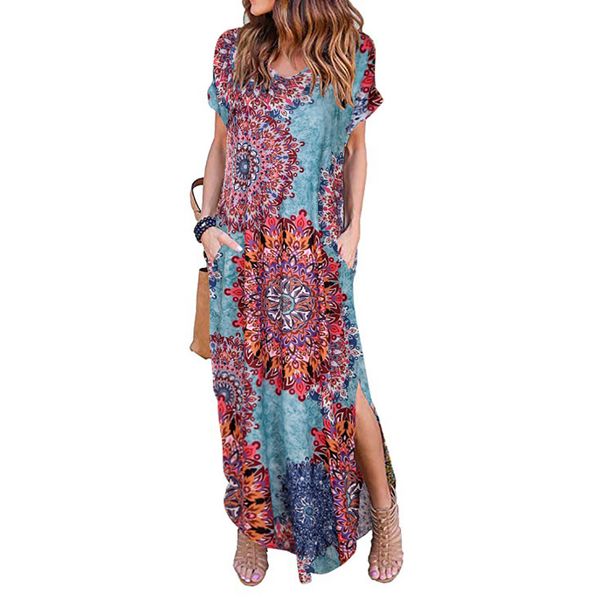 

2019 spring print ladies short sleeve head v-neck knit casual long dress slm90218, Black;gray