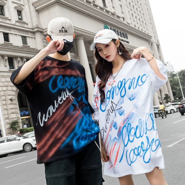 

2020 дизайнер японский случайные абстрактные граффити печати европейский и американский стиль свободный футболки мужчин и женщин летом, White;black