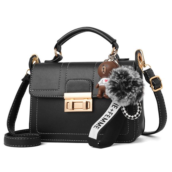 

cute bear shoulder bag new soild thread handbags for women strap totes pu leather messenger crossbody bags for ladies
