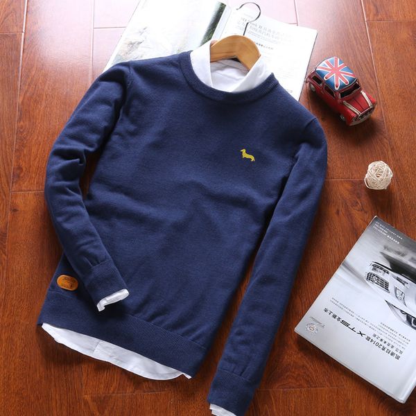 

2016 men pullover puppy men's autumn&spring o-neck cotton sweaters knitted pullover soft knitwear sweater, White;black