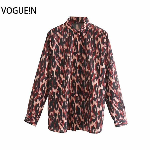 

voguein new womens casual leopard print long sleeve button down shirt blouse wholesale, White