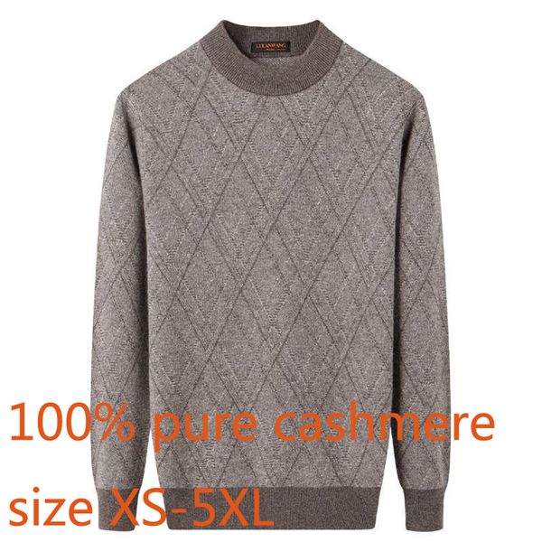 

new 100% pure cashmere men round collar sweater computer knitted casual thick standard wool pullovers plus size 5xl, White;black