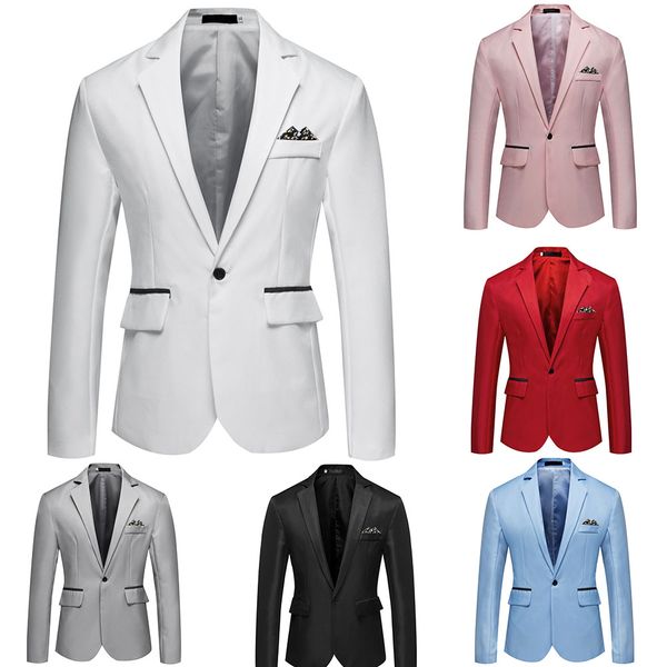 

men blazer jacket smart casual fashion slim fit men suit jacket single button mens blazer solid male suit coat asian size m-3xl, White;black