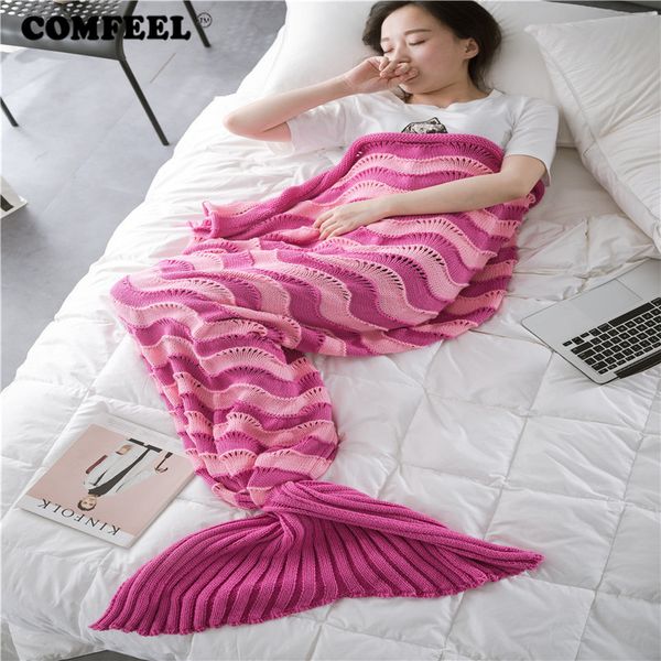 

comfeel new solid knitting handmade mermaid blanket sofa sleeping wrap throw blanket super soft multi color fashion home bedding