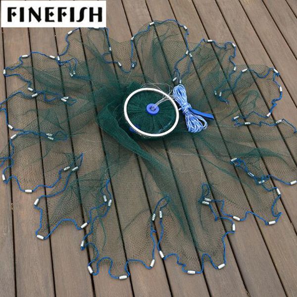 

finefish 2.4-4.2m multifilament line usa cast net green catch fishing network small mesh easy throw fishing nets with ring