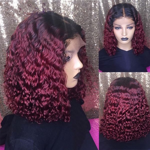 1b Burgundy Ombre Human Hair Wigs For Black Women Short Bob Cut