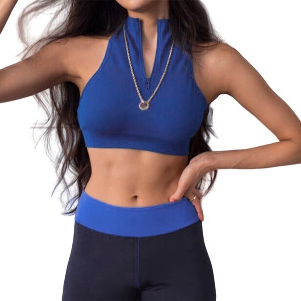 

women fashion sleeveless solid color zipper skinny sleeve club gym fitness jogging running sports blue crop vest, White;red