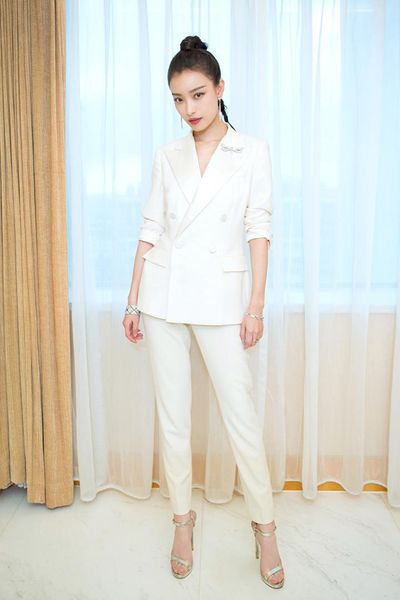 

casual 2 pieces set women pant suits notched collar blazer jacket & ankle-length pants female suits 2019 autumn spring, White;black