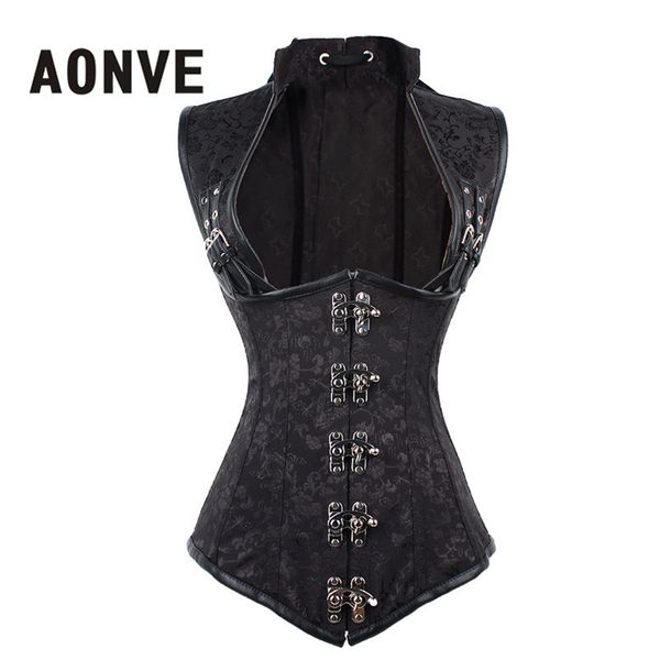 

aonve waist trainer shapers steampunk corsets modeling strap brocade steel bone shapewear slimming underwear vest clothing, Black;white
